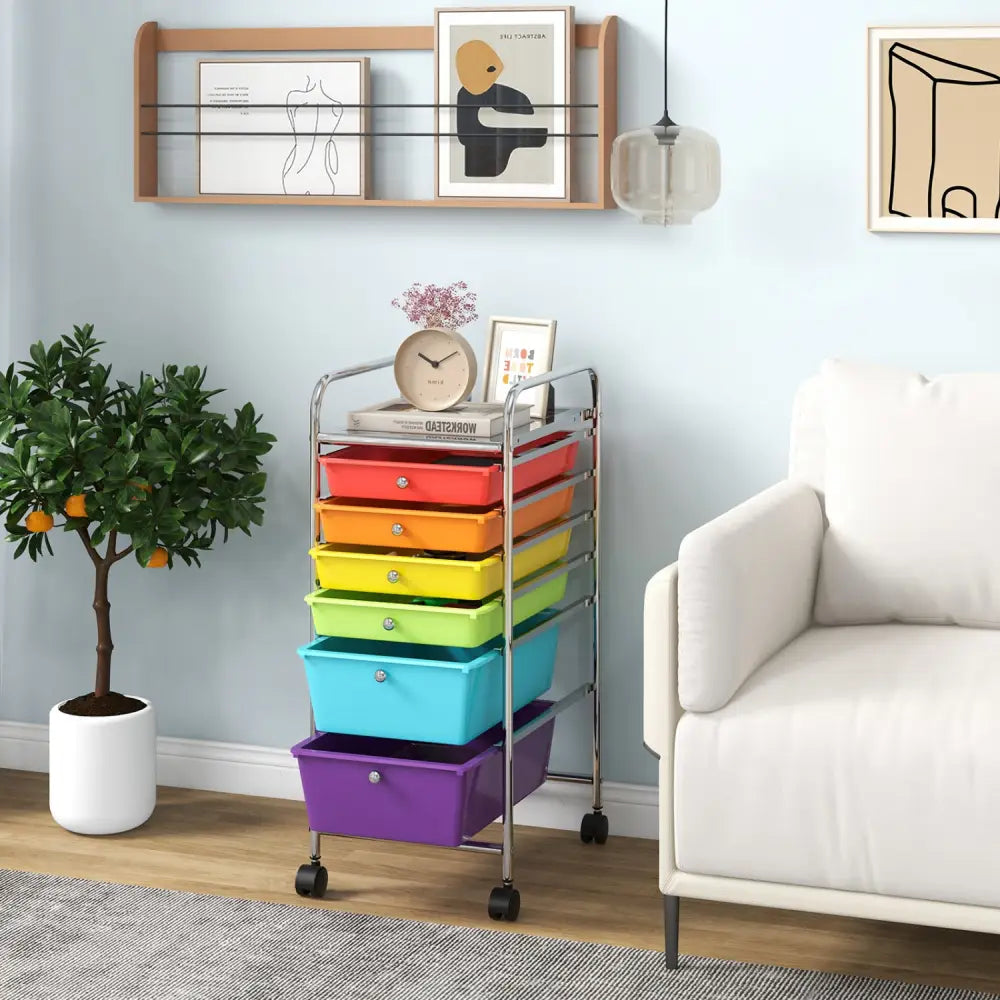 6 Drawers Rolling Storage Cart Organizer-Multicolor - Multicolor - File Cabinets