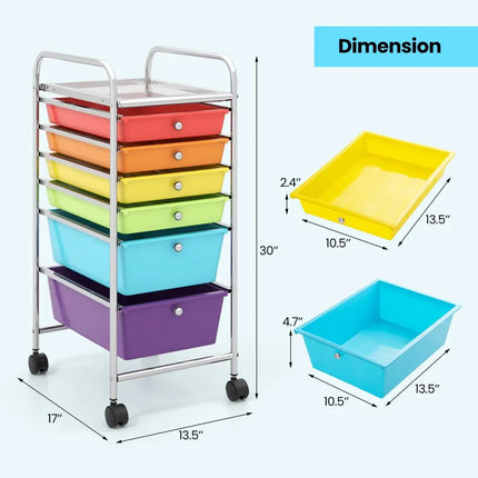 6 Drawers Rolling Storage Cart Organizer-Multicolor - Multicolor - File Cabinets