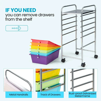 6 Drawers Rolling Storage Cart Organizer-Multicolor - Multicolor - File Cabinets