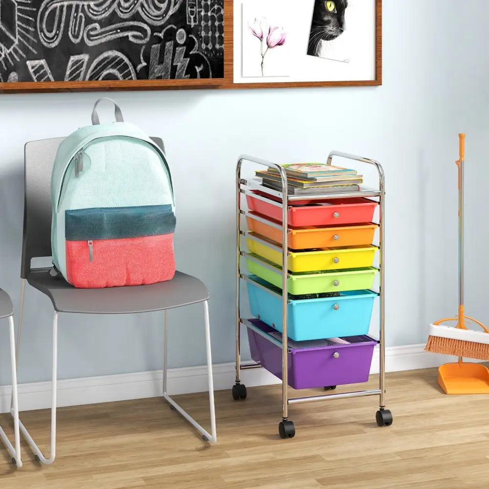 6 Drawers Rolling Storage Cart Organizer-Multicolor - Multicolor - File Cabinets