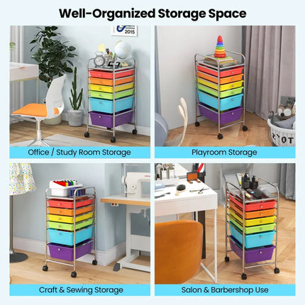 6 Drawers Rolling Storage Cart Organizer-Multicolor - Multicolor - File Cabinets
