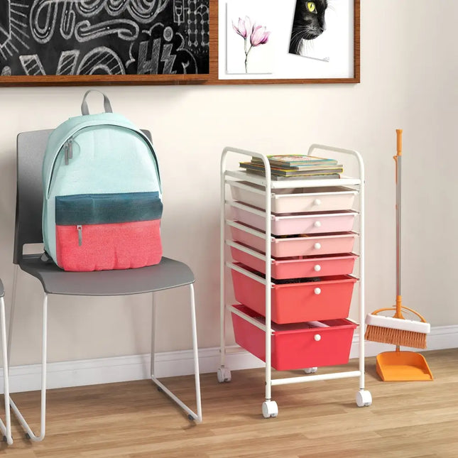 6 Drawers Rolling Storage Cart Organizer-Pink - Pink - File Cabinets