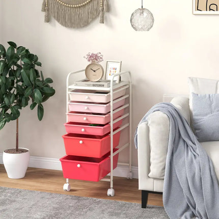 6 Drawers Rolling Storage Cart Organizer-Pink - Pink - File Cabinets