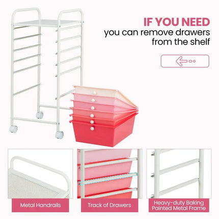 6 Drawers Rolling Storage Cart Organizer-Pink - Pink - File Cabinets