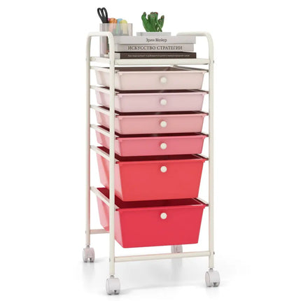 6 Drawers Rolling Storage Cart Organizer-Pink - Pink - File Cabinets