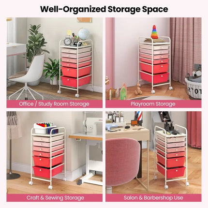 6 Drawers Rolling Storage Cart Organizer-Pink - Pink - File Cabinets