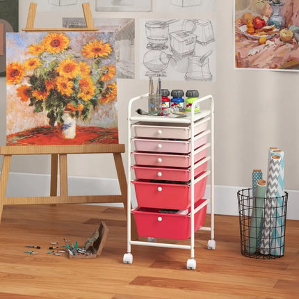 6 Drawers Rolling Storage Cart Organizer-Pink - Pink - File Cabinets
