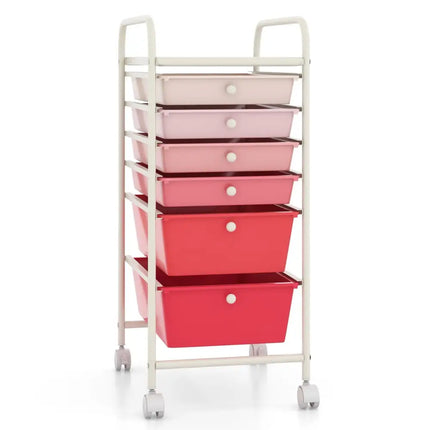 6 Drawers Rolling Storage Cart Organizer-Pink - Pink - File Cabinets