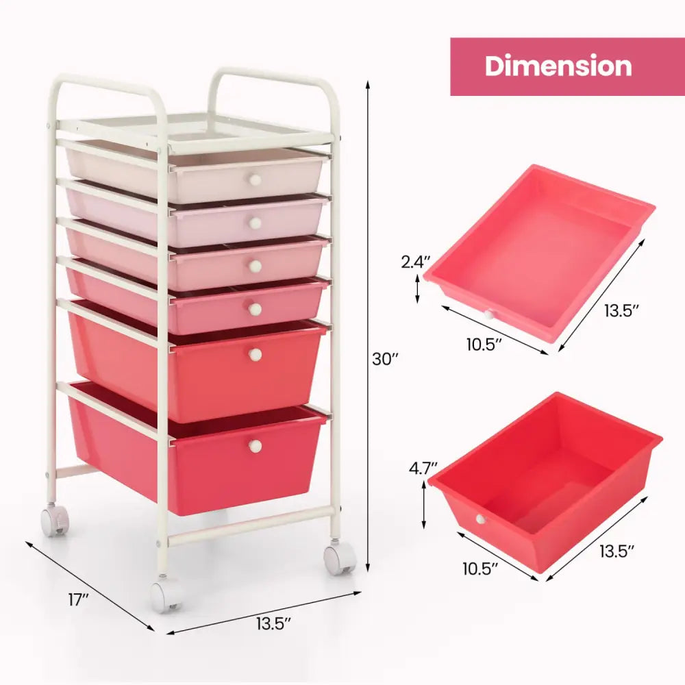 6 Drawers Rolling Storage Cart Organizer-Pink - Pink - File Cabinets
