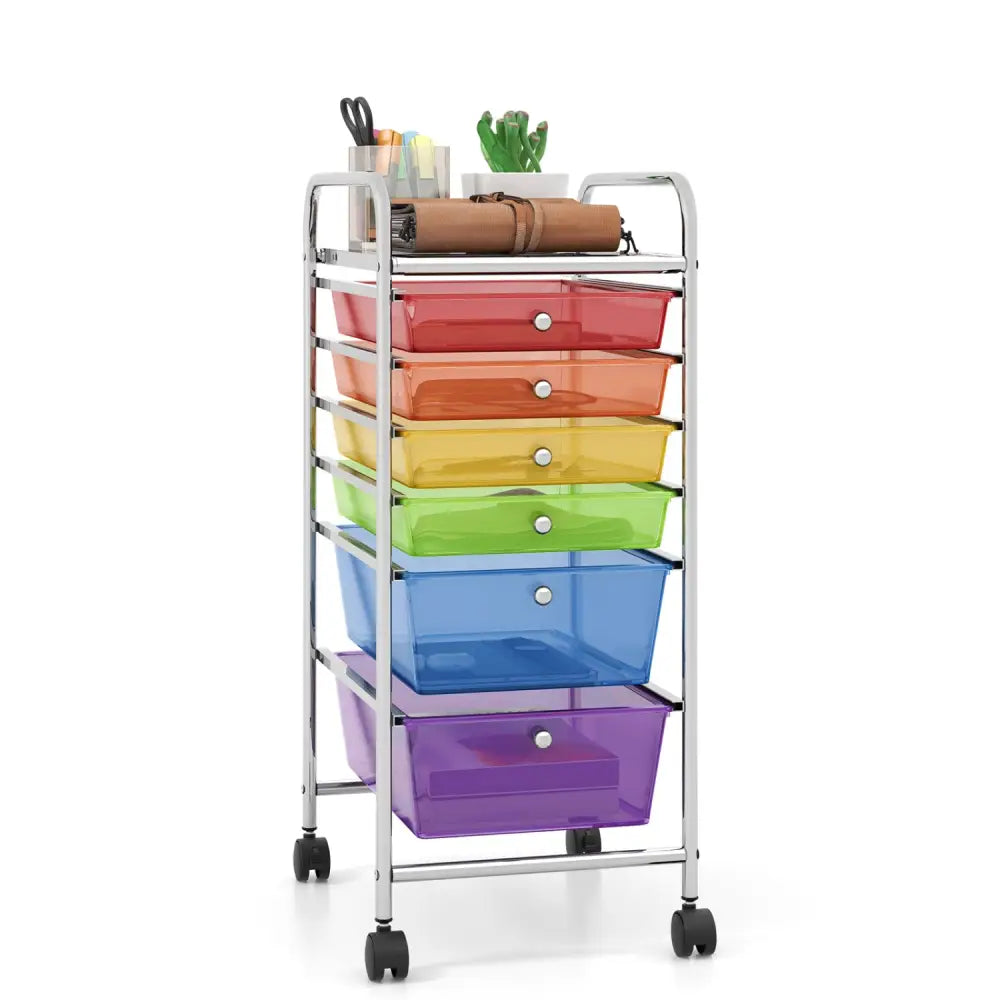 6 Drawers Rolling Storage Cart Organizer-Transparent Multicolor - Transparent Multicolor - File Cabinets