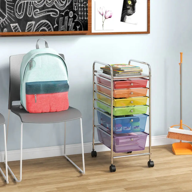 6 Drawers Rolling Storage Cart Organizer-Transparent Multicolor - Transparent Multicolor - File Cabinets