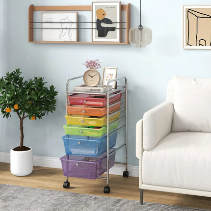 6 Drawers Rolling Storage Cart Organizer-Transparent Multicolor - Transparent Multicolor - File Cabinets