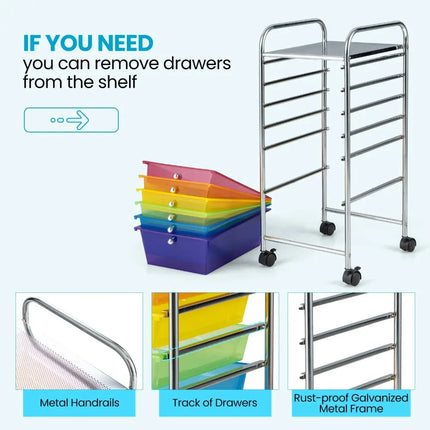 6 Drawers Rolling Storage Cart Organizer-Transparent Multicolor - Transparent Multicolor - File Cabinets