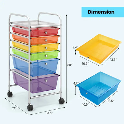 6 Drawers Rolling Storage Cart Organizer-Transparent Multicolor - Transparent Multicolor - File Cabinets