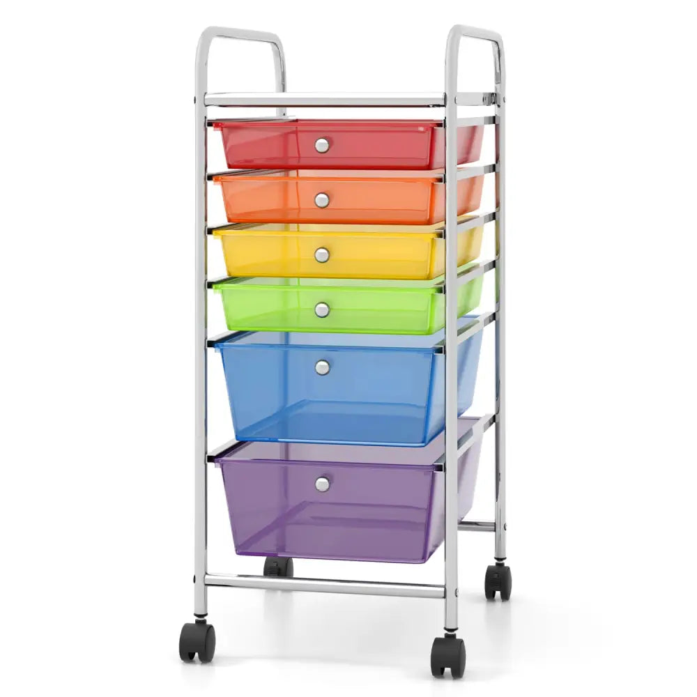 6 Drawers Rolling Storage Cart Organizer-Transparent Multicolor - Transparent Multicolor - File Cabinets