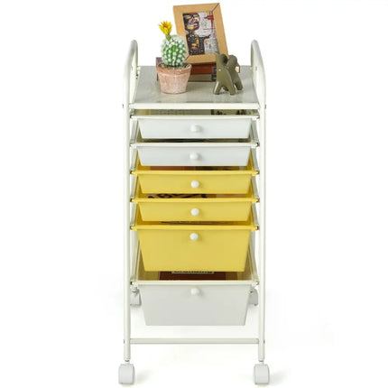 6 Drawers Rolling Storage Cart Organizer-Yellow - Yellow - File Cabinets