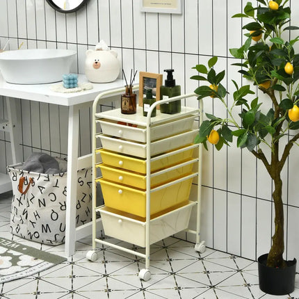 6 Drawers Rolling Storage Cart Organizer-Yellow - Yellow - File Cabinets