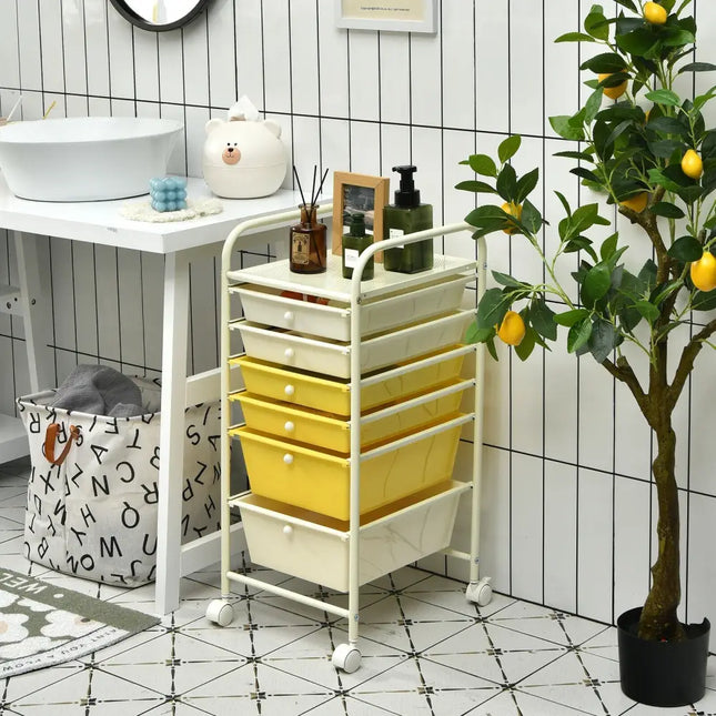 6 Drawers Rolling Storage Cart Organizer-Yellow - Yellow - File Cabinets
