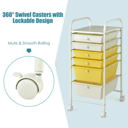 6 Drawers Rolling Storage Cart Organizer-Yellow - Yellow - File Cabinets