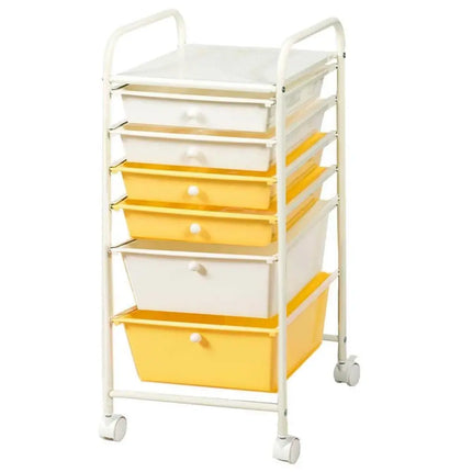 6 Drawers Rolling Storage Cart Organizer-Yellow - Yellow - File Cabinets