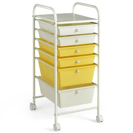 6 Drawers Rolling Storage Cart Organizer-Yellow - Yellow - File Cabinets
