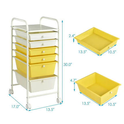 6 Drawers Rolling Storage Cart Organizer-Yellow - Yellow - File Cabinets