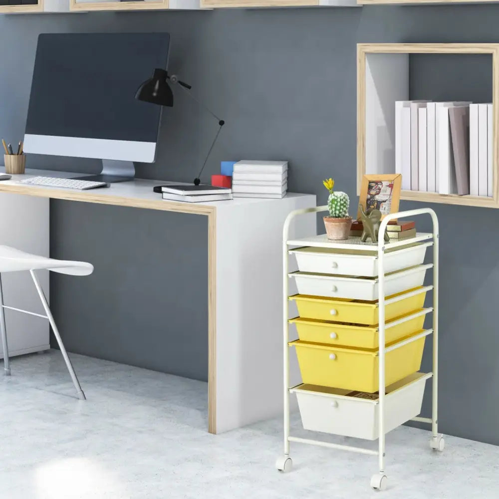 6 Drawers Rolling Storage Cart Organizer-Yellow - Yellow - File Cabinets