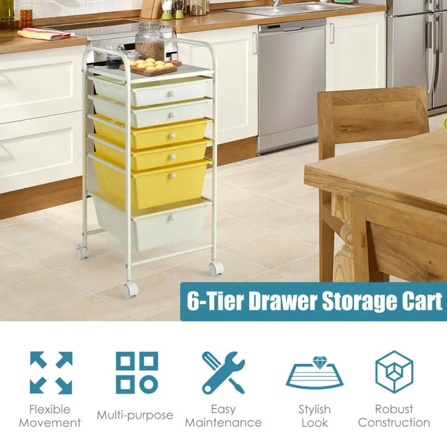 6 Drawers Rolling Storage Cart Organizer-Yellow - Yellow - File Cabinets