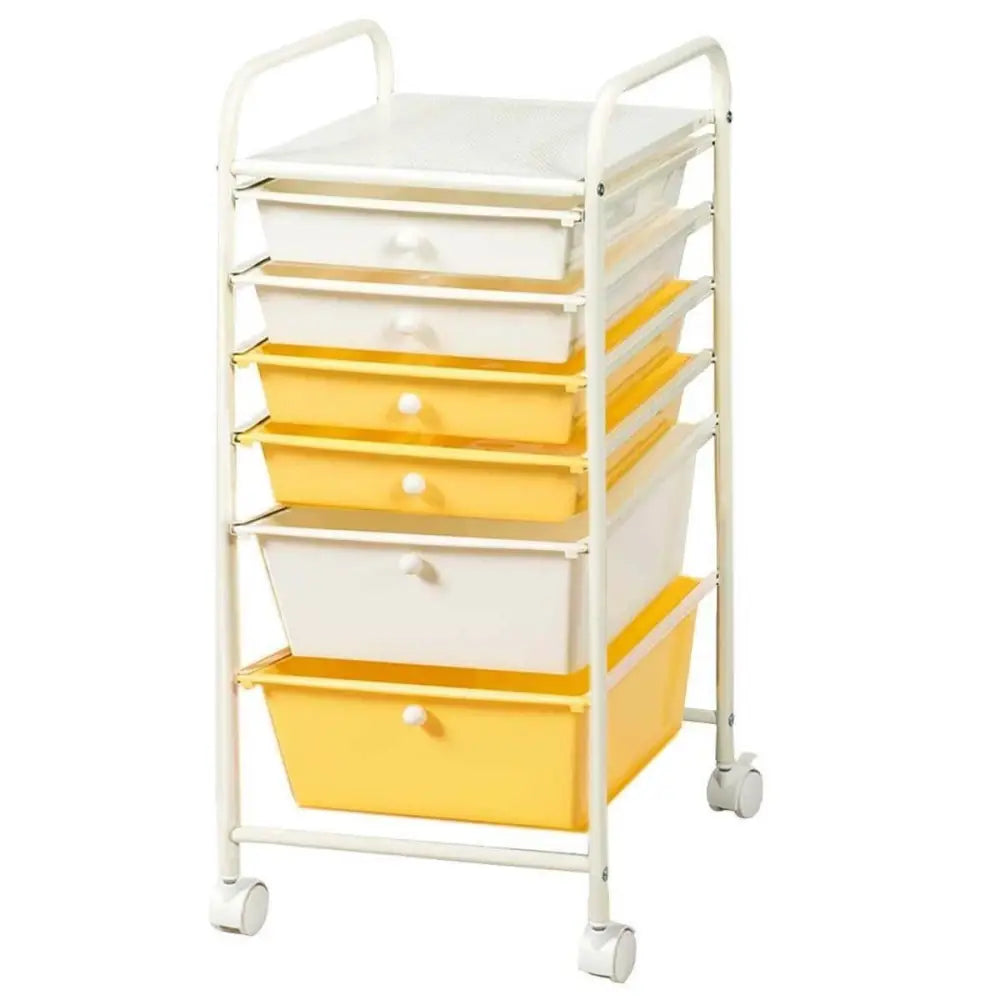 6 Drawers Rolling Storage Cart Organizer-Yellow - Yellow - File Cabinets
