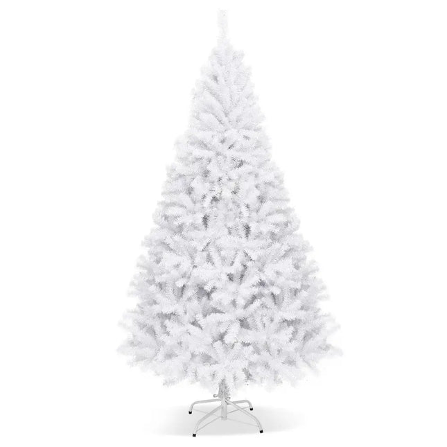 6 Feet / 7.5 Feet / 9 Feet Hinged Artificial Christmas Tree with Metal Stand-7.5 Feet - White - Christmas Tree