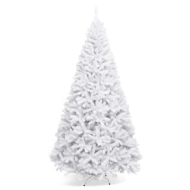 6 Feet / 7.5 Feet / 9 Feet Hinged Artificial Christmas Tree with Metal Stand-9 Feet - White - Christmas Tree