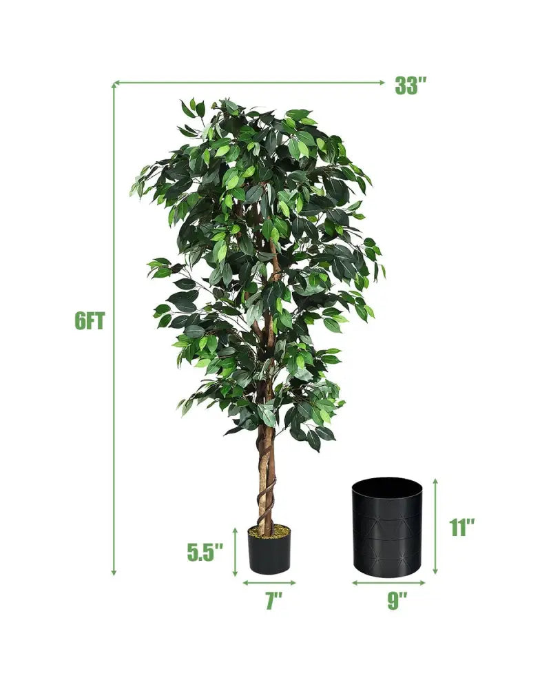 6 Feet Artificial Ficus Silk Tree - Green - Faux Plants