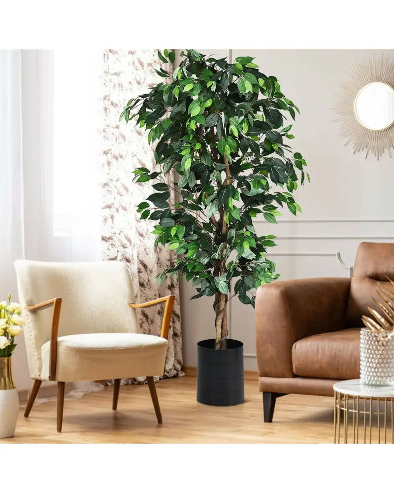 6 Feet Artificial Ficus Silk Tree - Green - Faux Plants