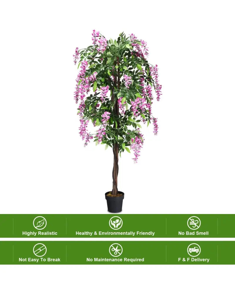 6-Feet Artificial Wisteria Silk Indoor-Outdoor Tree-1pieces - Green - Faux Plants