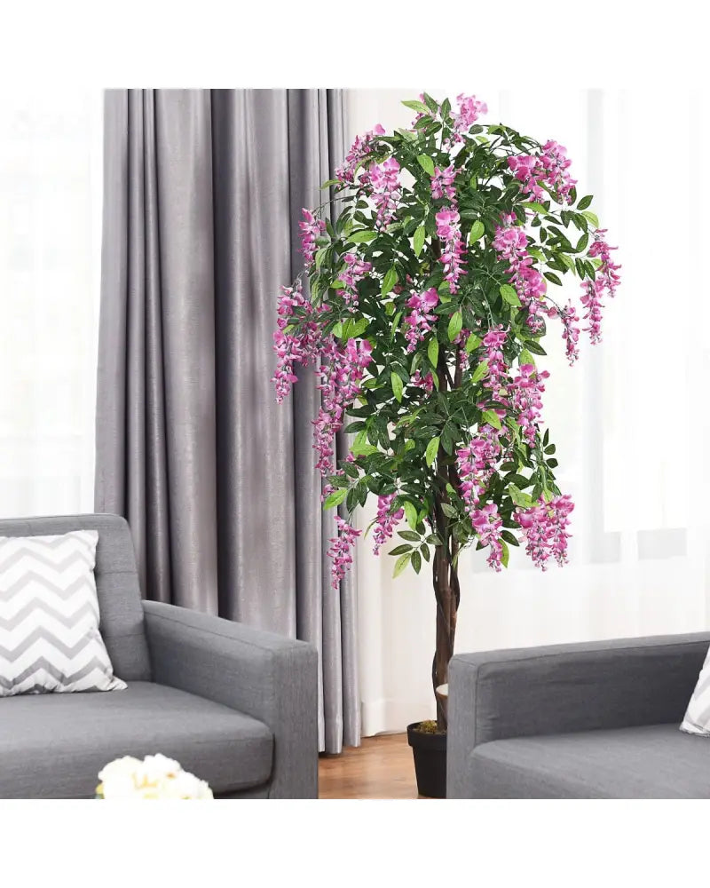 6-Feet Artificial Wisteria Silk Indoor-Outdoor Tree-1pieces - Green - Faux Plants