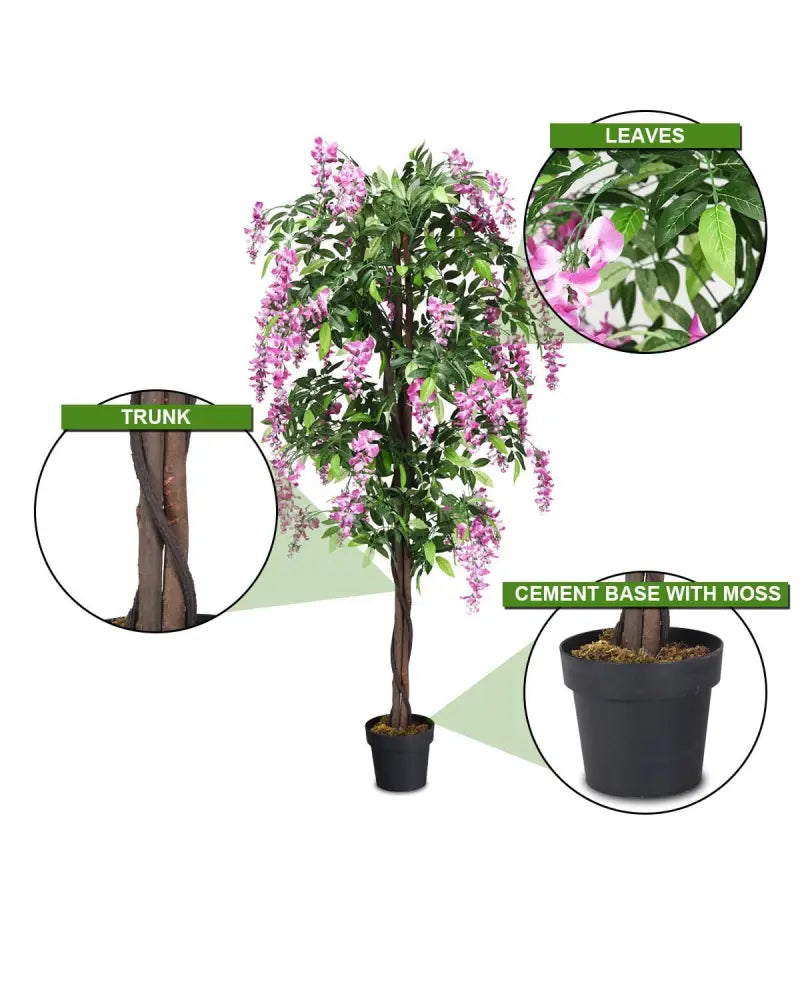 6-Feet Artificial Wisteria Silk Indoor-Outdoor Tree-1pieces - Green - Faux Plants