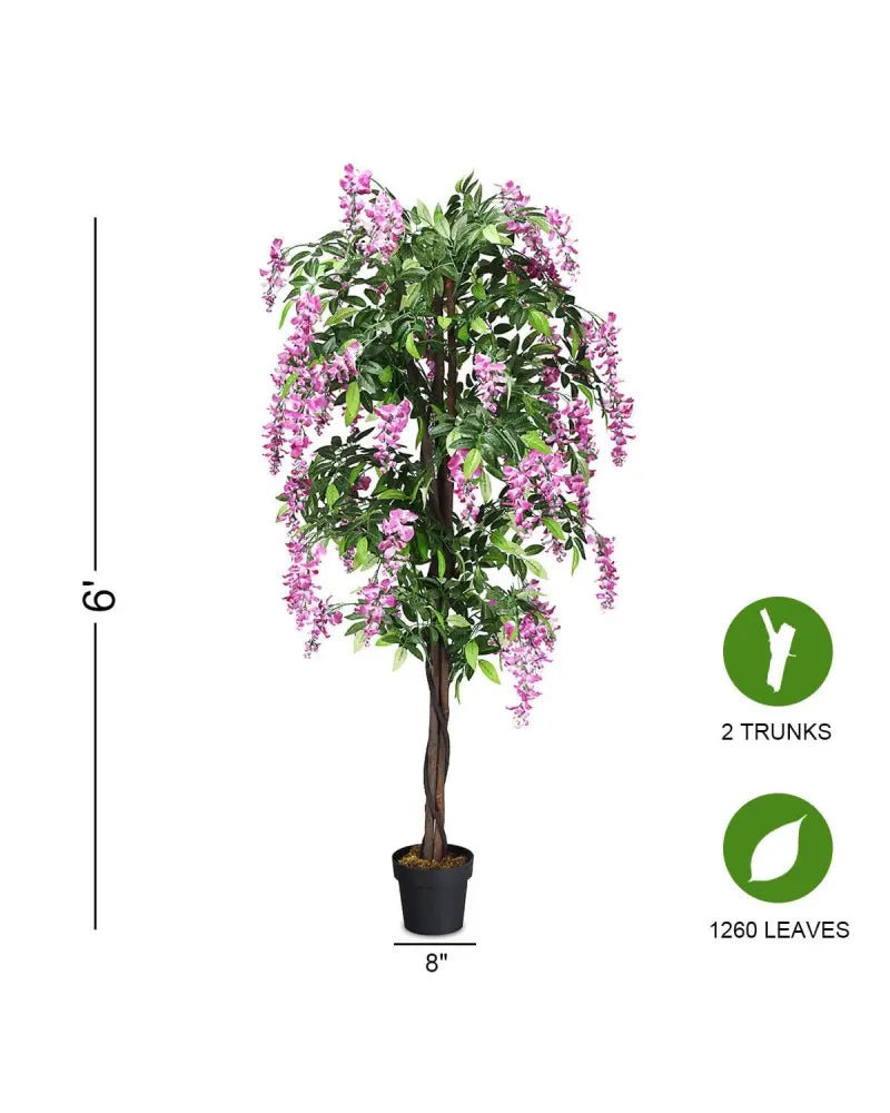 6-Feet Artificial Wisteria Silk Indoor-Outdoor Tree-1pieces - Green - Faux Plants