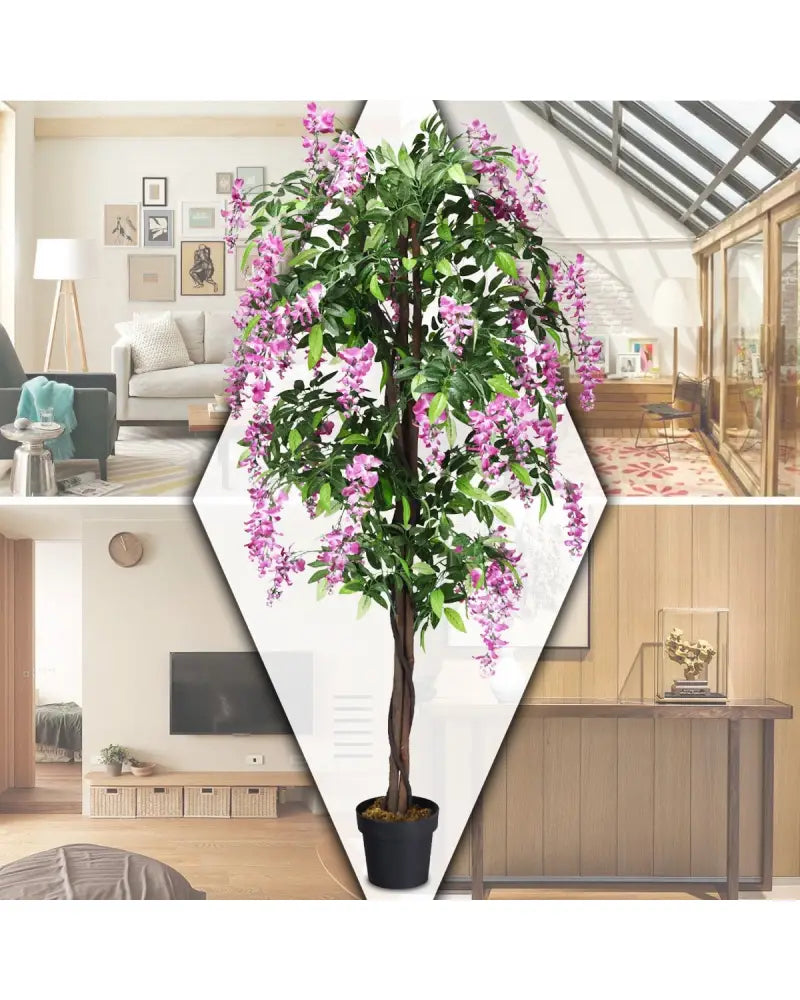 6-Feet Artificial Wisteria Silk Indoor-Outdoor Tree-1pieces - Green - Faux Plants