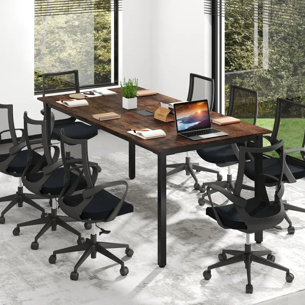 6 Feet Conference Room Table Large Meeting Table Rectangle Seats 8-10 People-Rustic Brown - Rustic Brown - Office Desks
