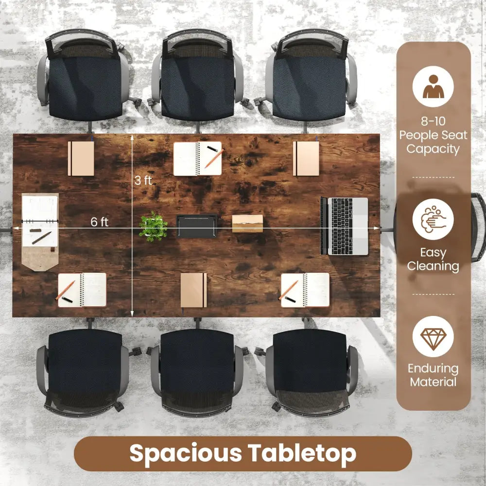 6 Feet Conference Room Table Large Meeting Table Rectangle Seats 8-10 People-Rustic Brown - Rustic Brown - Office Desks