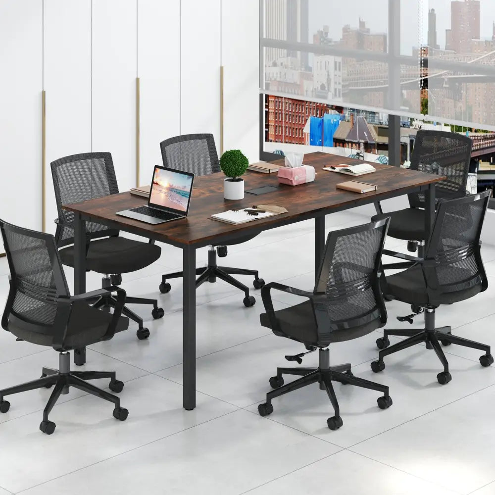 6 Feet Conference Room Table Large Meeting Table Rectangle Seats 8-10 People-Rustic Brown - Rustic Brown - Office Desks