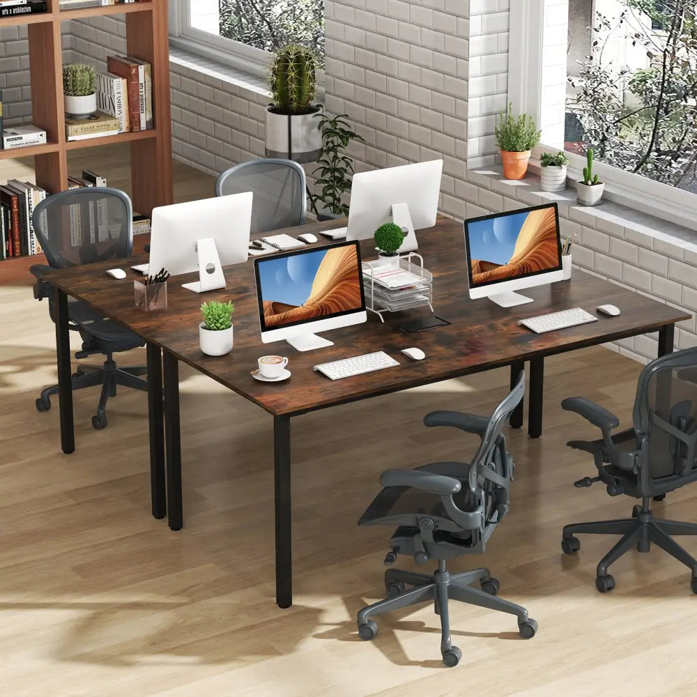 6 Feet Conference Room Table Large Meeting Table Rectangle Seats 8-10 People-Rustic Brown - Rustic Brown - Office Desks