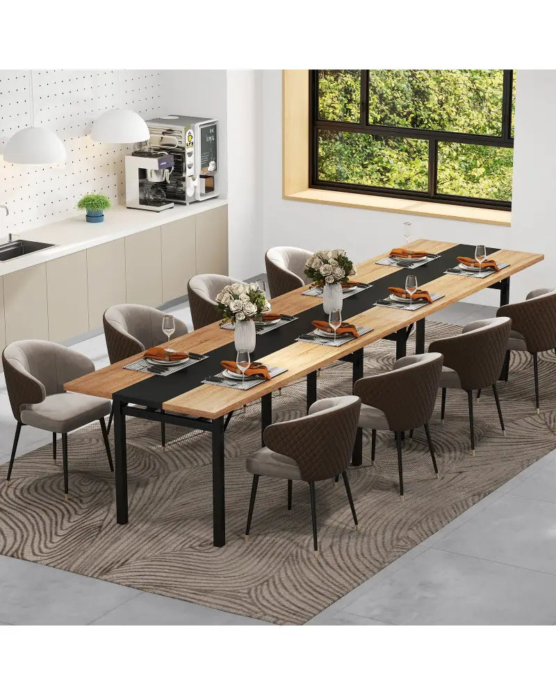 6 Feet Dining Table with Heavy-Duty Metal Frame for 6-8 People-Natural - Natural - Dining Tables