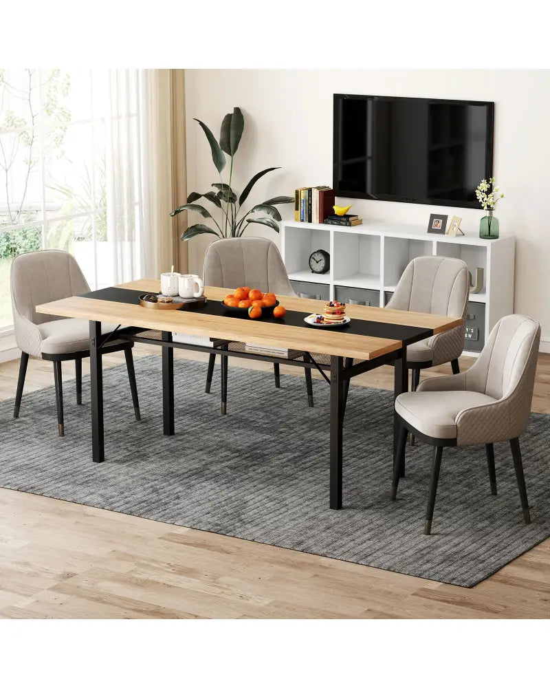 6 Feet Dining Table with Heavy-Duty Metal Frame for 6-8 People-Natural - Natural - Dining Tables