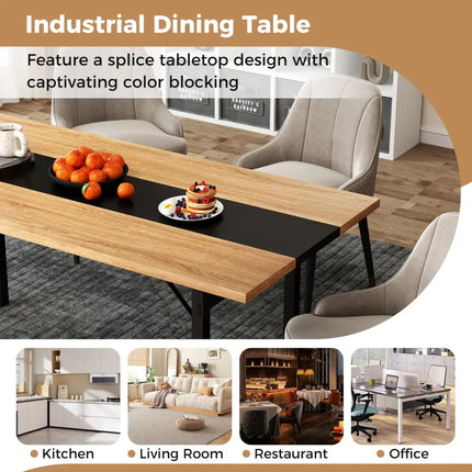 6 Feet Dining Table with Heavy-Duty Metal Frame for 6-8 People-Natural - Natural - Dining Tables