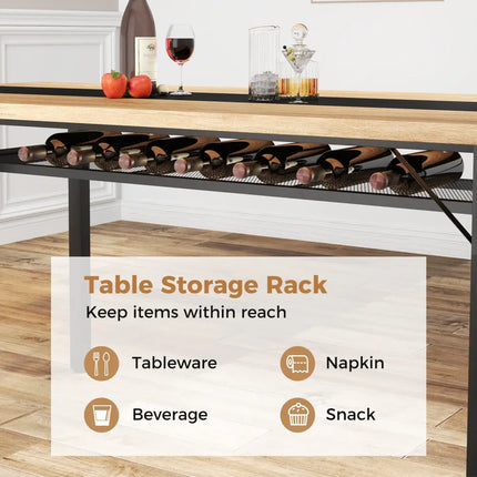 6 Feet Dining Table with Heavy-Duty Metal Frame for 6-8 People-Natural - Natural - Dining Tables