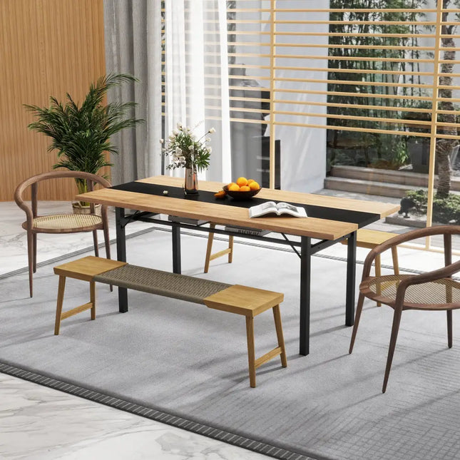 6 Feet Dining Table with Heavy-Duty Metal Frame for 6-8 People-Natural - Natural - Dining Tables