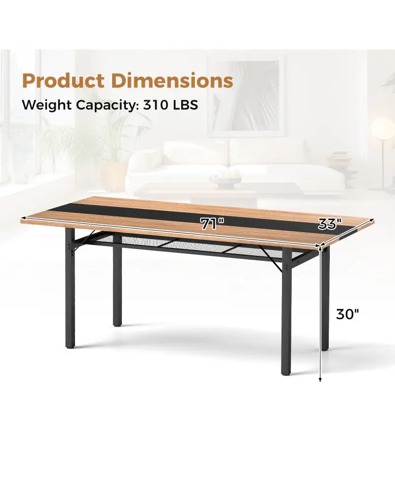 6 Feet Dining Table with Heavy-Duty Metal Frame for 6-8 People-Natural - Natural - Dining Tables