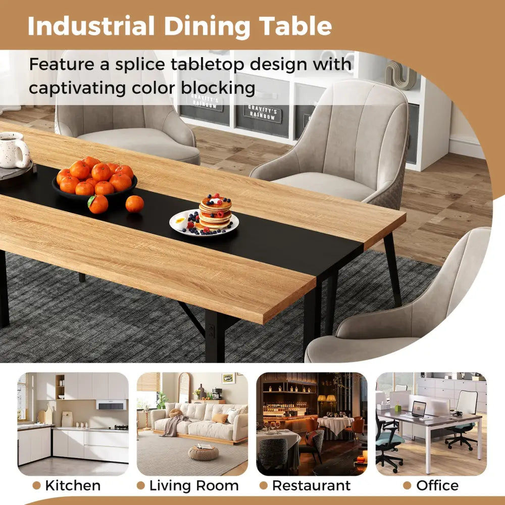 6 Feet Dining Table with Heavy-Duty Metal Frame for 6-8 People-Natural - Natural - Dining Tables
