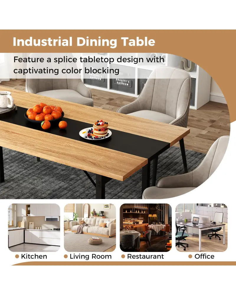 6 Feet Dining Table with Heavy-Duty Metal Frame for 6-8 People-Natural - Natural - Dining Tables